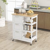 Costway - Rolling Kitchen Island Utility Cart with 3 Storage Drawers & Open Shelves - White - Alternate Views
