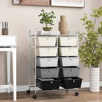 Costway - 10-Drawer Storage Cart Utility Rolling Trolley Kitchen Organizer - Gradient Grey - Alternate Views