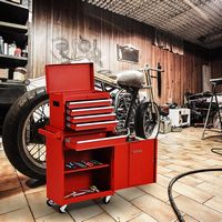 Costway - 2 in 1 Tool Chest & Cabinet with 5 Sliding Drawers Rolling Garage Organizer - Red - Alternate Views