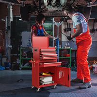 Costway - 5-Drawer Rolling Tool Chest Cabinet Metal Tool Storage Box Lockable with Wheels - Red - Alternate Views