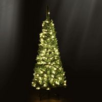 Costway - 4.5ft Pre-Lit Hinged Pencil Christmas Tree 150 White Lights - Green - Alternate Views