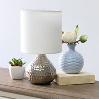 Simple Designs - Drip Mini Table Lamp - Hammered Silver with White Shade - Alternate Views