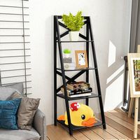 Costway - 4-Tier Ladder Shelf Bookshelf Bookcase Storage Display Leaning Home Office Decor - Black - Alternate Views