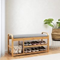 Costway - Shoe Rack Entryway 3-Tier Bamboo Shoe Bench Organizer W/Cushion Modern Stool - Natural ... - Alternate Views