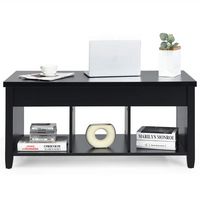 Costway - Lift Top Coffee Table w/ Hidden Compartment and Storage Shelves - Black - Alternate Views
