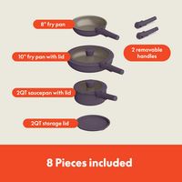 Bella - Fits-anywhere Kitchenware: 8-Piece Ceramic Nonstick Cookware Set with Removable Handles -... - Alternate Views
