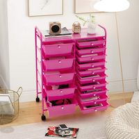Costway - 15 Drawer Rolling Storage Cart Mobile Cart with Colorful Drawers & Metal Frame - Hot Pink - Alternate Views