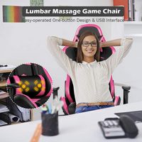 Costway - Gaming Massage Reclining Racing Chair with Footrest - Pink - Alternate Views