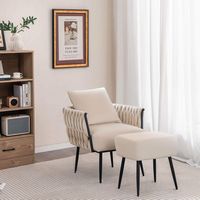 Costway - Modern Dutch Velvet Accent Chair and Ottoman Set - Beige - Alternate Views
