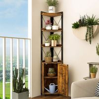 Costway - 6-Tier Corner Shelf Bookshelf Industrial Storage Rack Cabinet Rustic Plant Stand - Rust... - Alternate Views