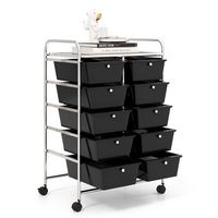 Costway - 10 Drawer Storage Cart Utility Rolling Trolley Kitchen Office Organizer - Black - Alternate Views