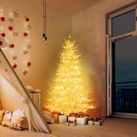 Costway - 6 FT Pre-Lit Christmas Tree Snow Flocked Hinged 11 Lighting Modes with 300 Lights - White - Alternate Views