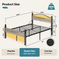 Pinmoco - Queen Metal Platform Bed Frame with LED Headboard, 16.5