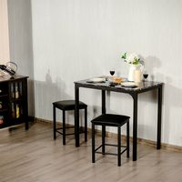 Costway 3 Piece Counter Height Dining Set Faux Marble Table 2 Chairs Kitchen Bar - Black - Alternate Views