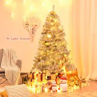 Costway - 6Ft Hinged Unlit Artificial Tinsel Christmas Tree Holiday w/Metal Stand - Silver - Alternate Views
