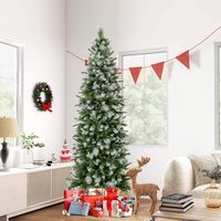 Costway - 7.5 FT Pre-Lit Artificial Christmas Tree with 820 Frosted Tips 350 LED Lights - Green/W... - Alternate Views