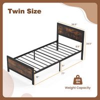 Costway Twin Size Metal Bed Frame with Headboard & Footboard Metal Slats Support - Brown - Alternate Views