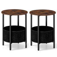 Costway 2 PCS Round End Table with Felt Storage Basket Sturdy Metal Frame for Bedroom - Rustic Br... - Alternate Views