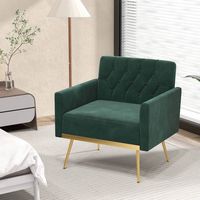 Costway - Modern Velvet Button Tufted Back Accent Chair with Golden Metal Legs and Foot Pads - Da... - Alternate Views