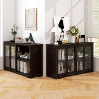 Costway 2-Door Stackable Buffet Sideboard Set of 2 with Sliding Tempered Glass Doors - Coffee - Alternate Views