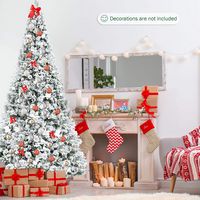 Costway - 8ft Snow Flocked Hinged Christmas Tree w/Berries & Poinsettia Flowers - Green/White - Alternate Views