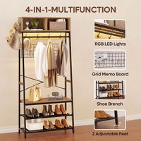 Bestier 5-in-1 Hall Tree Entryway Coat Rack with LED Lights Bench and Shoe Storage with Sturdy Me... - Alternate Views