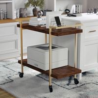 Martha Stewart - Liam Mobile 2 Tier Printer Cart with Side Storage - Walnut/Polished Brass Frame - Alternate Views