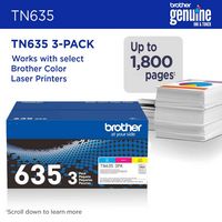 Brother - Genuine TN635 3PK 3-Pack of Standard Yield Cyan, Magenta, and Yellow Toner Cartridges -... - Alternate Views
