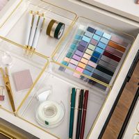 Martha Stewart - Kerry Set of 4 Plastic Stacking Desk Drawer Organizers with Gold Trim - 6 x 6 - ... - Alternate Views