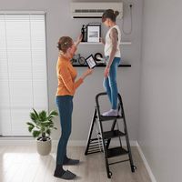 Costway - 2-in-1 Ladder and Hand Truck Combo Collapsible 3-Step Ladder with Wheels - Black - Alternate Views