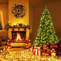 Costway - 6.5Ft Pre-lit Hinged Christmas Tree w/ Pine Cones Red Berries and 450 LED Lights - Green - Alternate Views