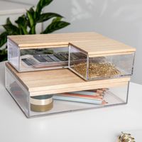 Martha Stewart - Brody Premium Clear Plastic Storage Bins with Paulownia Wood Lids-3PK S/M/L - Cl... - Alternate Views