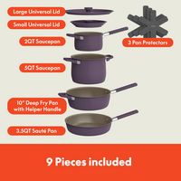 Bella - Fits-anywhere Kitchenware: 9-Piece Store More Ceramic Nonstick Cookware Set - Plum - Alternate Views