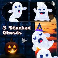 Costway - 4 FT Lighted Stacked Ghosts Standing Halloween Decoration with 120 LED Lights and 4 Met... - Alternate Views