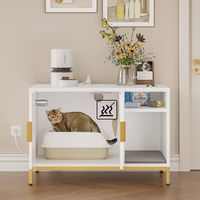 Bestier - Concealed Cat Litter Box Cabinet with Charging Station Litter Mat and Cat Washroom - White - Alternate Views
