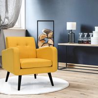 Costway - Mid-Century Accent Chair with Rubber Wood Legs - Yellow - Alternate Views