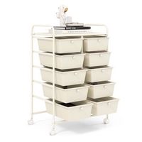 Costway - 10 Drawer Storage Cart Utility Rolling Trolley Kitchen Office Organizer - White - Alternate Views