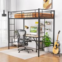 Costway Twin Size Loft Bed Heavy Duty Metal Loft Bed Frame with Safety Guardrail - Black - Alternate Views