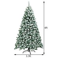 Costway - 6Ft Pre-Lit Premium Snow Flocked Hinged Artificial Christmas Tree w/ 250 Lights - Green... - Alternate Views