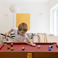 Costway - 48'' Mini Table Top Pool Table Game Billiard Set Cues Balls Gift Indoor Sports - Brown+Red - Alternate Views