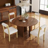 Costway Wooden Dining Chair Set of 2 Faux Sherpa Upholstered Kitchen Dining Room Chairs - White - Alternate Views