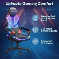 Bestier - Breathable Fabric Gaming Chair with RGB LED Lighting and Adjustable Armrests - Red - Alternate Views