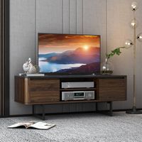 Costway - TV Stand Entertainment Media Console w/ 2 Cabinets & Adjustable Shelf - Walnut/Brown - Alternate Views
