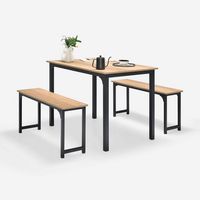 Costway - 3pcs Dining Table Set Modern Studio Collection Table and 2 Bench Nature - Nature and Black - Alternate Views