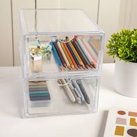 Martha Stewart - Clear Plastic Desktop Storage Box with Half Moon Opening Pullout Drawer - 2 Pack... - Alternate Views