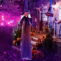 Costway - 6 FT Halloween Animatronic Witch Hanging Decoration with Red Eyes & Posable Arms - Purple - Alternate Views
