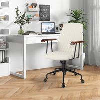 Costway - Velvet Home Office Chair with Adjustable Swivel and Wooden Armrest - Beige - Alternate Views