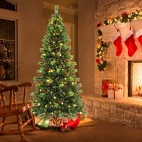 Costway - 7FT Pre-Lit Artificial Christmas Tree 9 Lighting Modes with 400 LED Lights & Timer - Green - Alternate Views