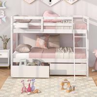 Costway Twin Over Twin Bunk Bed with 2 Storage Drawers Ladder No Box Spring Needed - White - Alternate Views