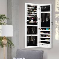 Costway - Wall Mounted Mirrored Jewelry Cabinet Organizer w/LED Lights - White - Alternate Views